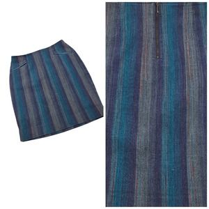 Etcetera Sylvia Pencil Midi Skirt Multicolor Striped Denim Zippered Pockets Sz 8